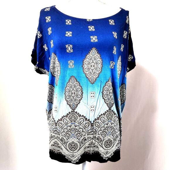 Chico's Tops - Chico's Exotic Ornaments Adelina Top Size 3 (XL) Ombre Colors Stretch Pullover